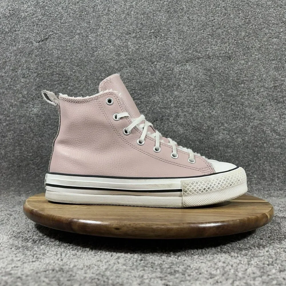 Converse CTAS Eva Lift Hi A01509C Girls Sz 5 Stone Mauve White Sherpa Shoes Used